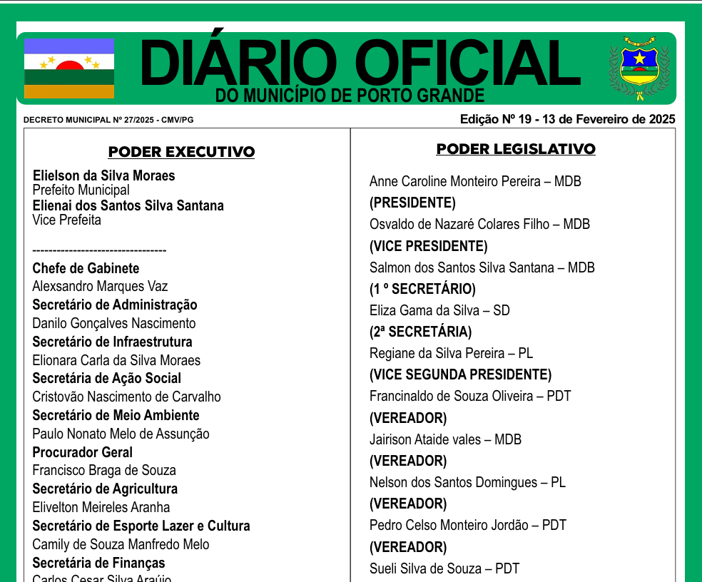 DIÁRIO OFICIAL - EDIÇÃO 19 - 13 DE FEVEREIRO DE 2025